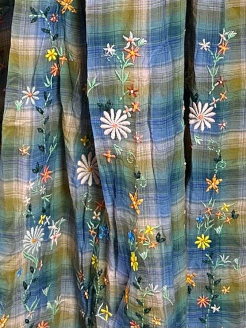 Free People Bohemian 70s Embroidered Plaid Songs Of Summer Maxi Dress Large NWT - Picture 13 of 16